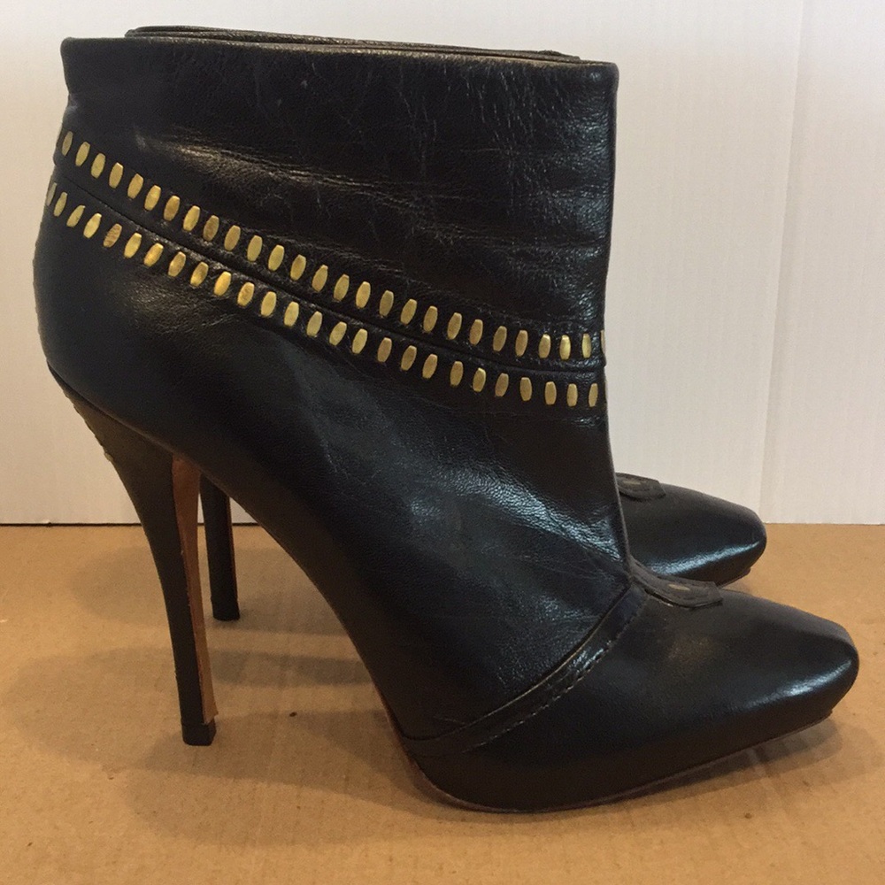 L.A.M.B. Black Ankle Boots with Gold Accents